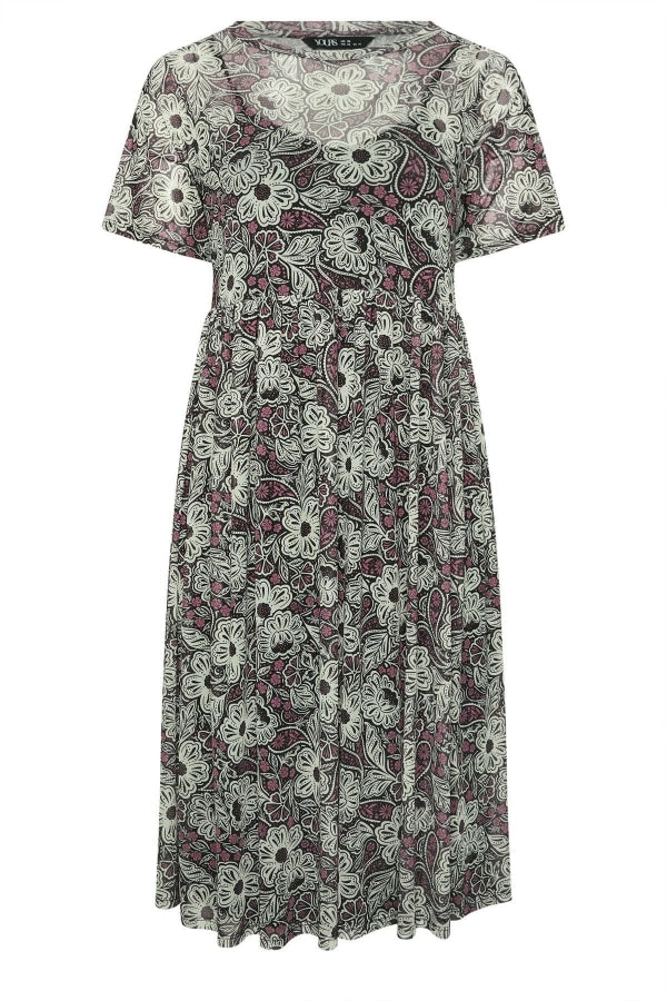 Büyük Beden Bisiklet Yaka İçi Astarlı Desenli Midi Boy Tül Elbise 137991 Vervegrand