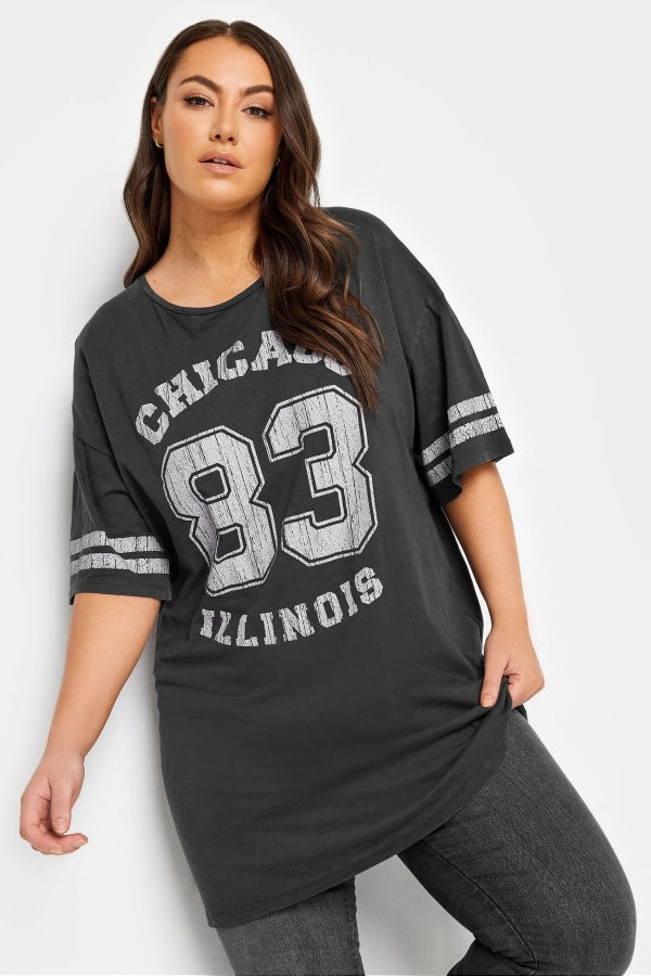 Büyük Beden Bisiklet Yaka Kısa Kollu Baskılı Yıkamalı T-shirt 302842 Vervegrand
