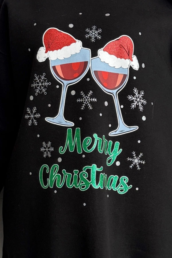 Vervegrand büyük beden ribana detaylı yılbaşı sweatshirt