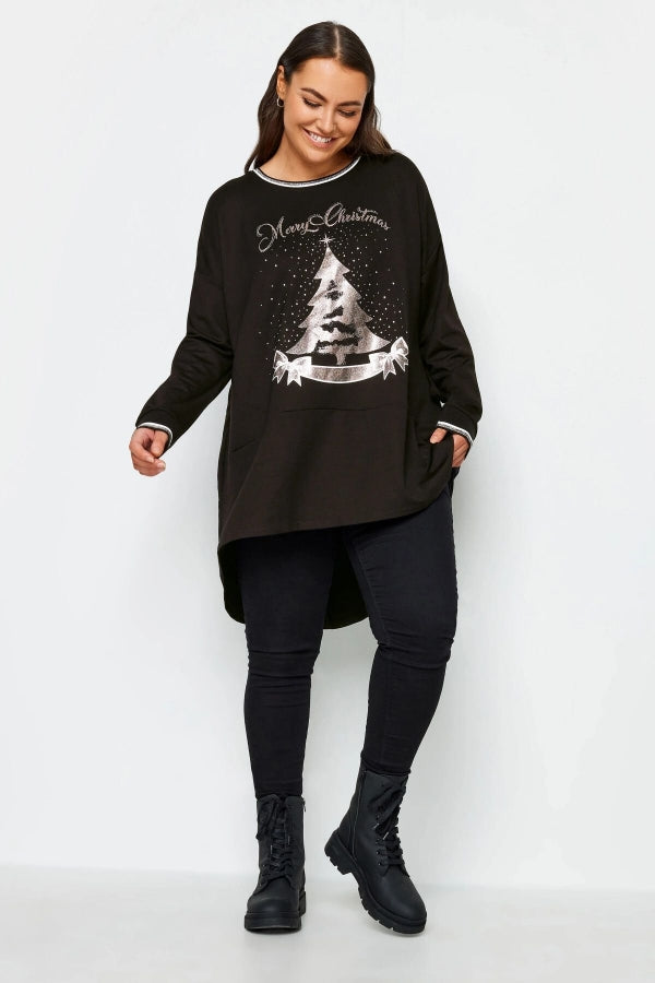 Büyük Beden Bisiklet Yaka Arkası Uzun Yılbaşı Temalı Sweatshirt 302912 Vervegrand