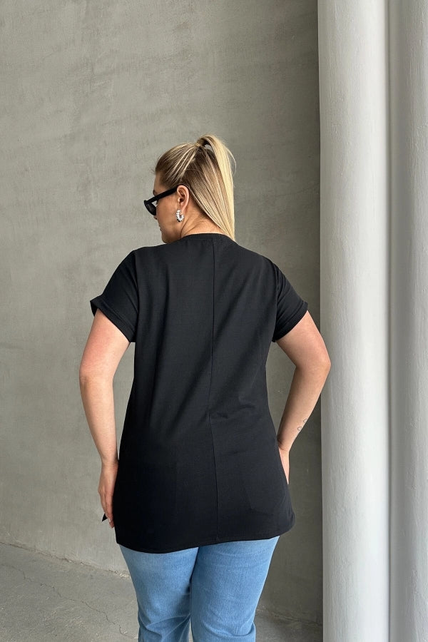 Büyük Beden Kısa Kollu Bisiklet Yaka Yanları Yırtmaçlı Basic T-shirt RFT-01 Vervegrand