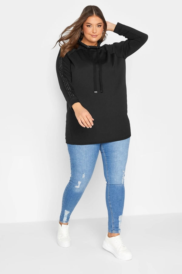 Vervegrand büyük beden kolları pul detaylı siyah sweatshirt model