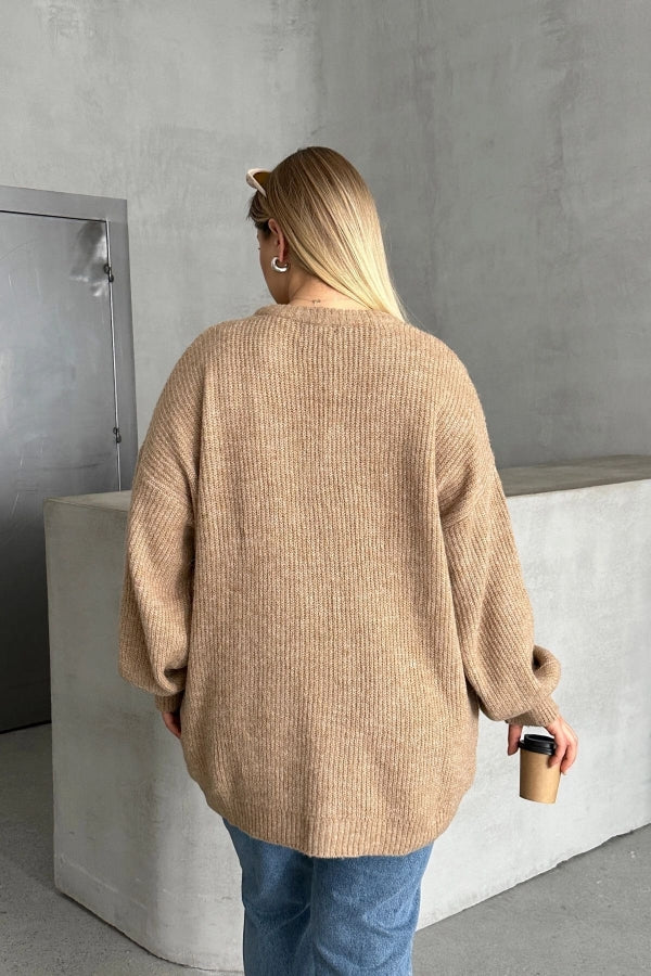 Büyük Beden Bisiklet Yaka Uzun Kollu Triko Kazak 302343 Vervegrand