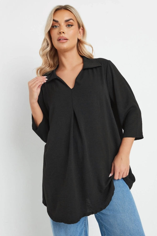 Büyük Beden V Gömlek Yaka Yarım Kollu Salaş Bluz 303922 Vervegrand