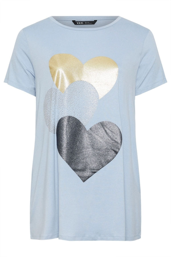 Büyük Beden Bisiklet Yaka Kısa Kollu Parıltılı Baskılı T-shirt 302270 Vervegrand