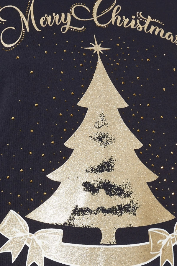 Büyük Beden Yılbaşı Temalı Bisiklet Yaka Uzun Balon Kollu Sweatshirt 303750 Vervegrand