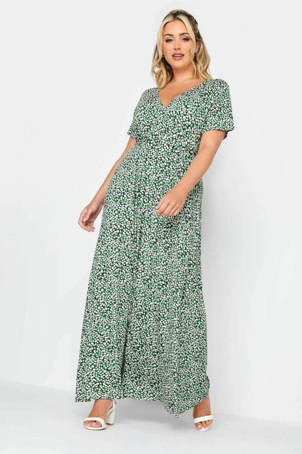 Büyük Beden Desenli V Yaka Uzun Esnek Kumaş Elbise 302372 Vervegrand