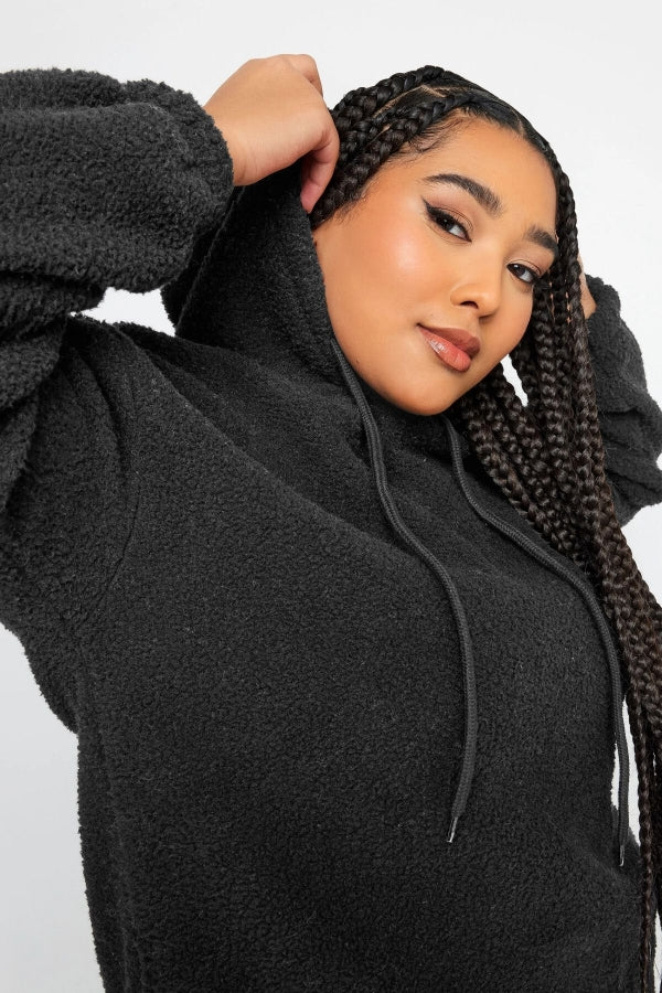 Büyük Beden Uzun Kollu Kapüşonlu Yumuşak Dokulu Polar Sweatshirt 302778 Vervegrand