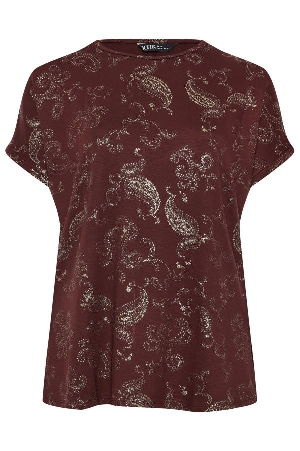 Büyük Beden Kısa Kollu Bisiklet Yaka Metalik Desenli Bluz 303666 Vervegrand