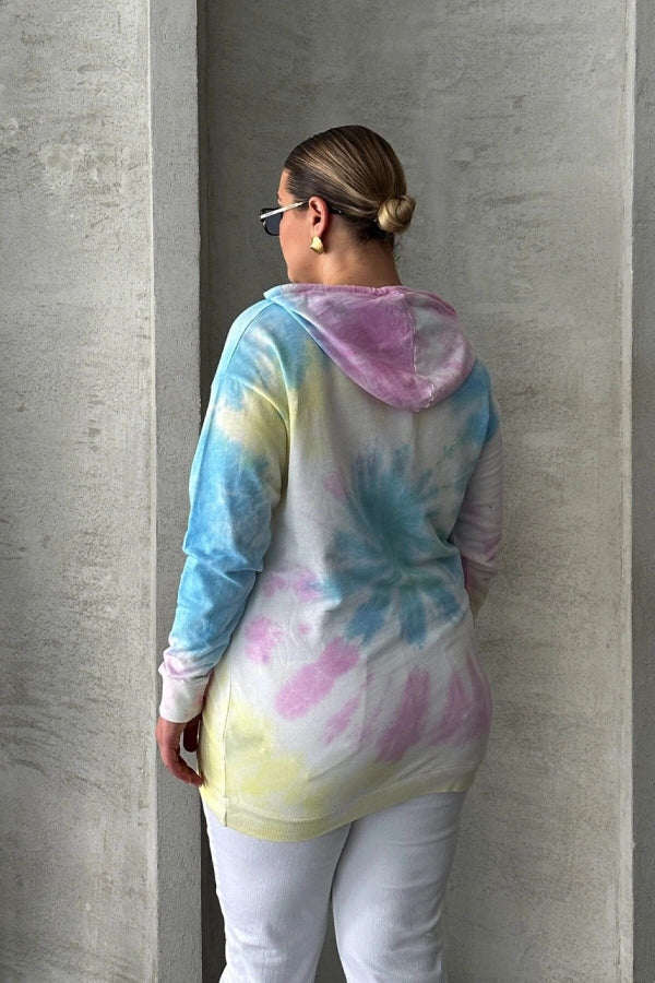 Büyük Beden Batik Desenli Kapüşonlu Baskılı İnce Sweatshirt 303144 Vervegrand
