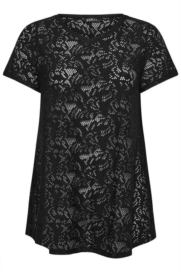 Büyük Beden V Yaka Sıfır Kol Astarsız Dantel T-shirt 304094 Vervegrand