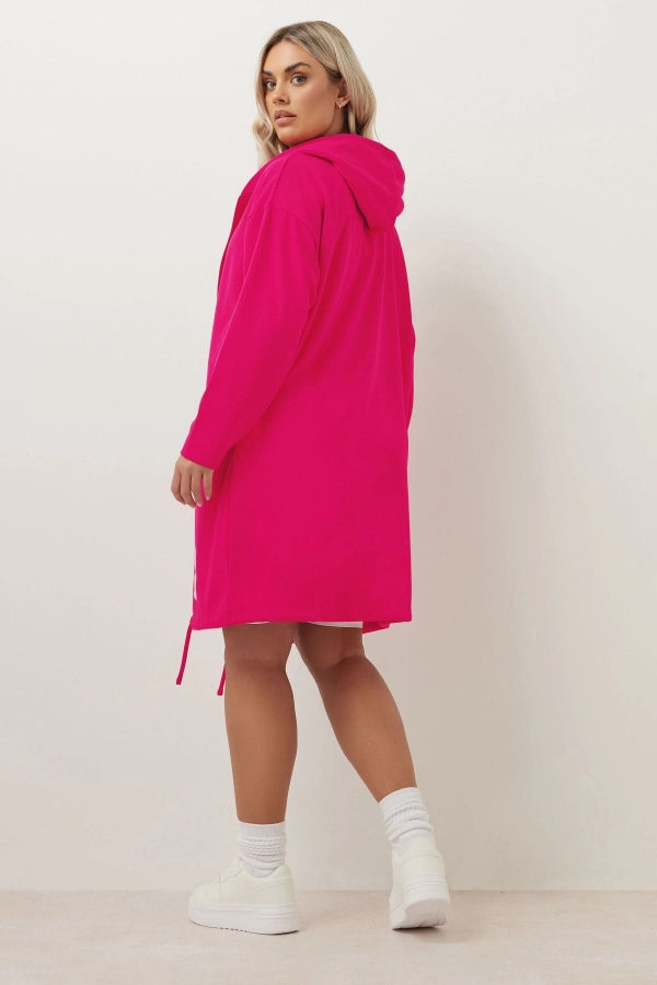 Büyük Beden Kapüşonlu Uzun Kollu Yazı Baskılı Cepsiz Hırka 303983 Vervegrand