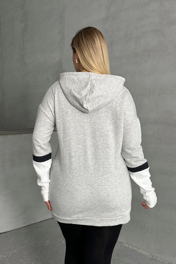 Büyük Beden Kapüşonlu Uzun Kollu İki Parça Görünümlü Cepsiz Sweatshirt 300264 Vervegrand