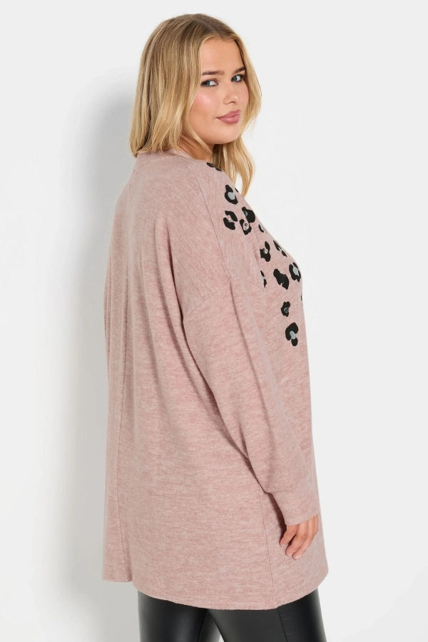 Büyük Beden Yumuşak Dokulu Leopar Baskılı Uzun Kollu Kazak 322299 Vervegrand