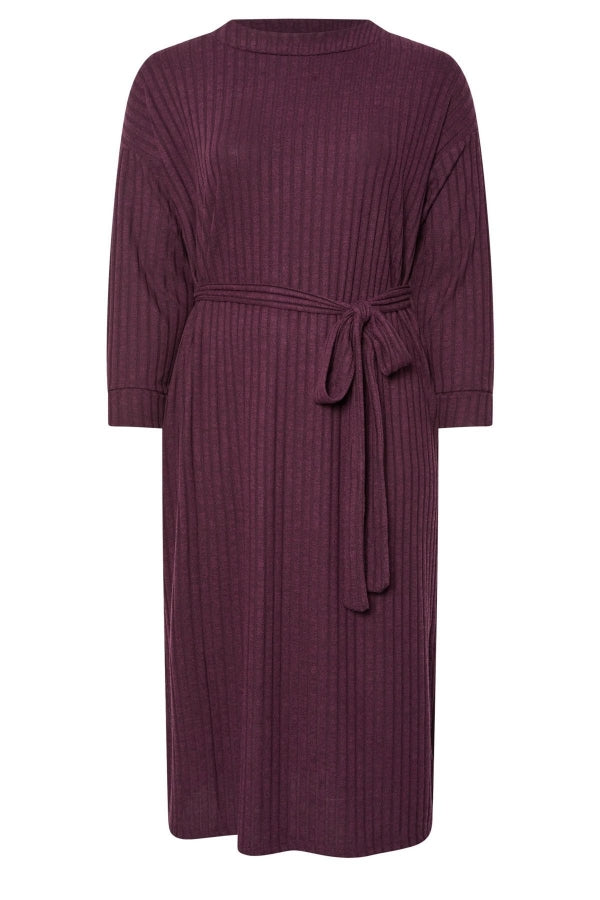 Büyük Beden Kuşaklı Düz Kesim Fitilli Uzun Kollu Astarsız Midi Elbise 322195 Vervegrand