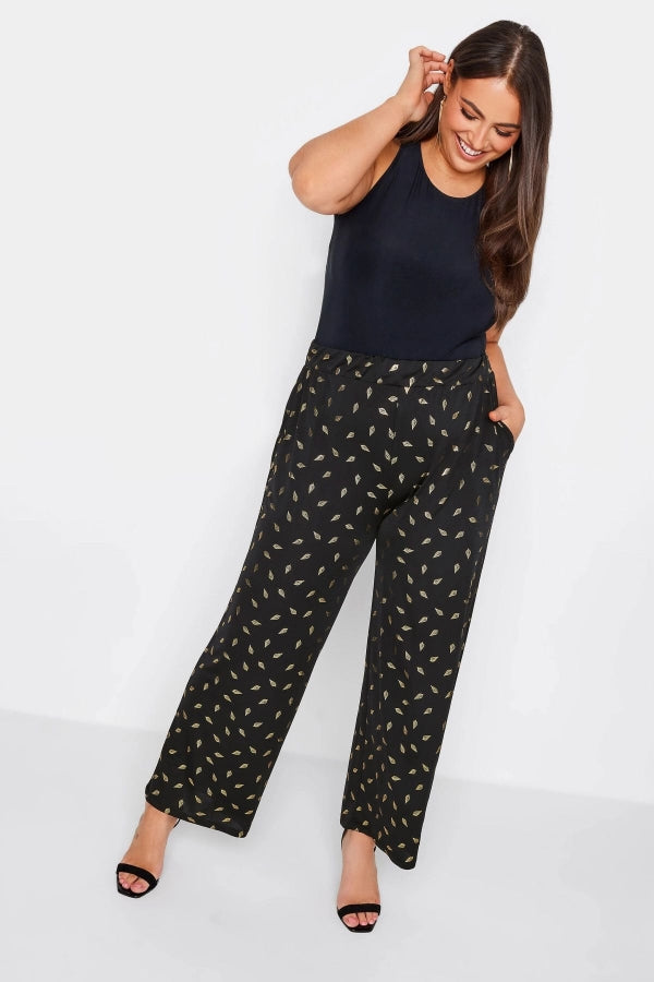Büyük Beden Beli Lastikli Cepli Soyut Desenli Geniş Paça Pantolon 302575 Vervegrand