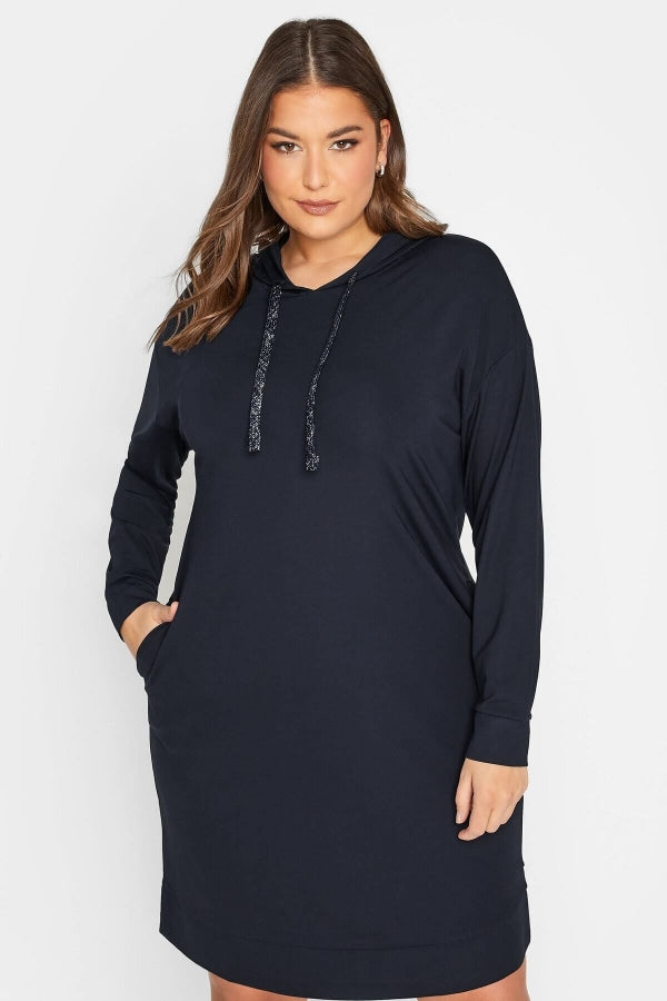 Büyük Beden Kapüşonlu Cepli Uzun Kollu Sweatshirt Elbise 301732 Vervegrand
