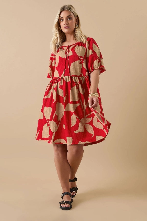 Büyük Beden V Yaka Bürümcük Kumaş Önü Bağlamalı Mini Elbise 304141 Vervegrand