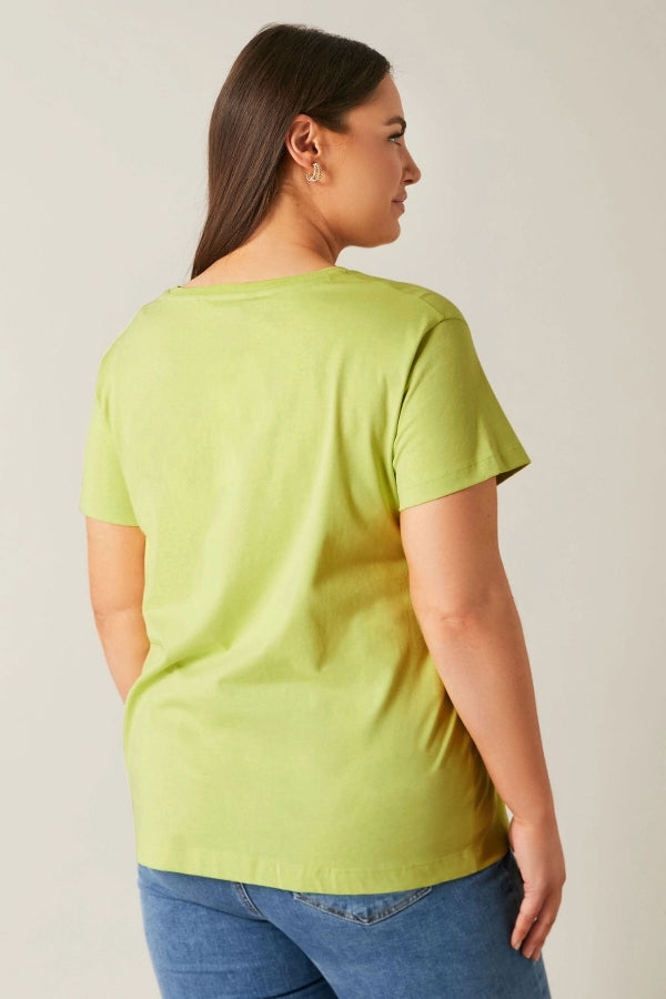 Büyük Beden Üzeri Taş İşlemeli Bisiklet Yaka Kısa Kollu T-shirt 615352 Vervegrand