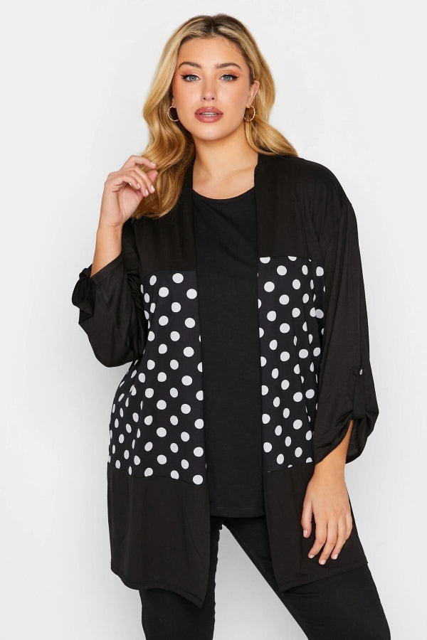 Büyük Beden Düğmesiz Puantiye Desenli Uzun Kollu Hırka 301318 Vervegrand