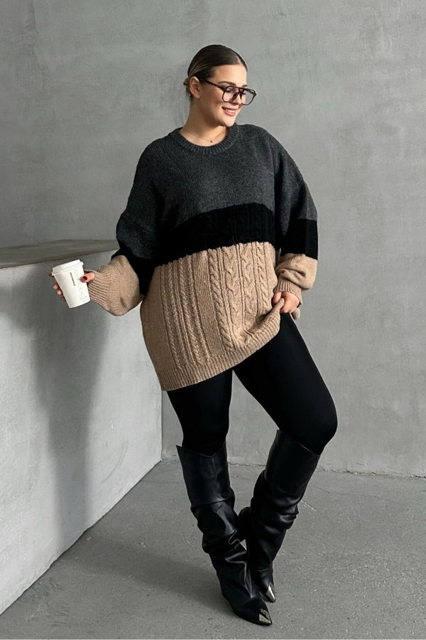 Büyük Beden Uzun Kollu Bisiklet Yaka Triko Kazak DG-05 Vervegrand