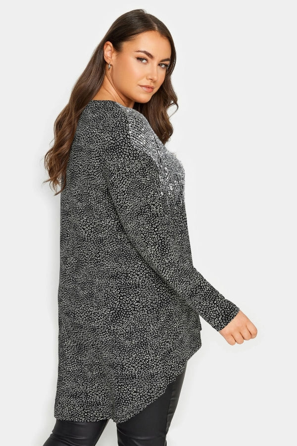 Büyük Beden Bisiklet Yaka Uzun Kollu Payet İşlemeli Bluz 302857 Vervegrand