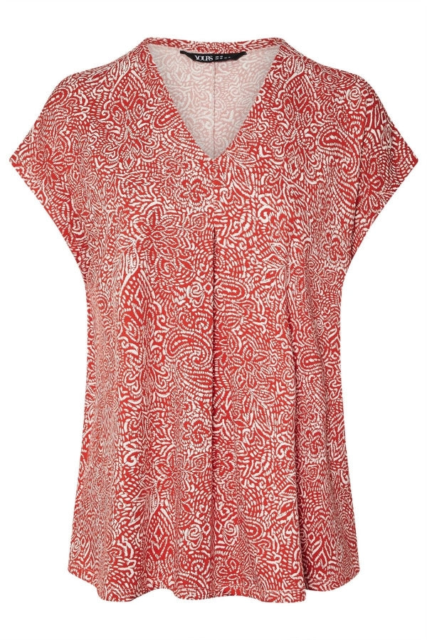 Büyük Beden V Yaka Çiçek Desenli Kısa Kollu T-shirt 322657 Vervegrand