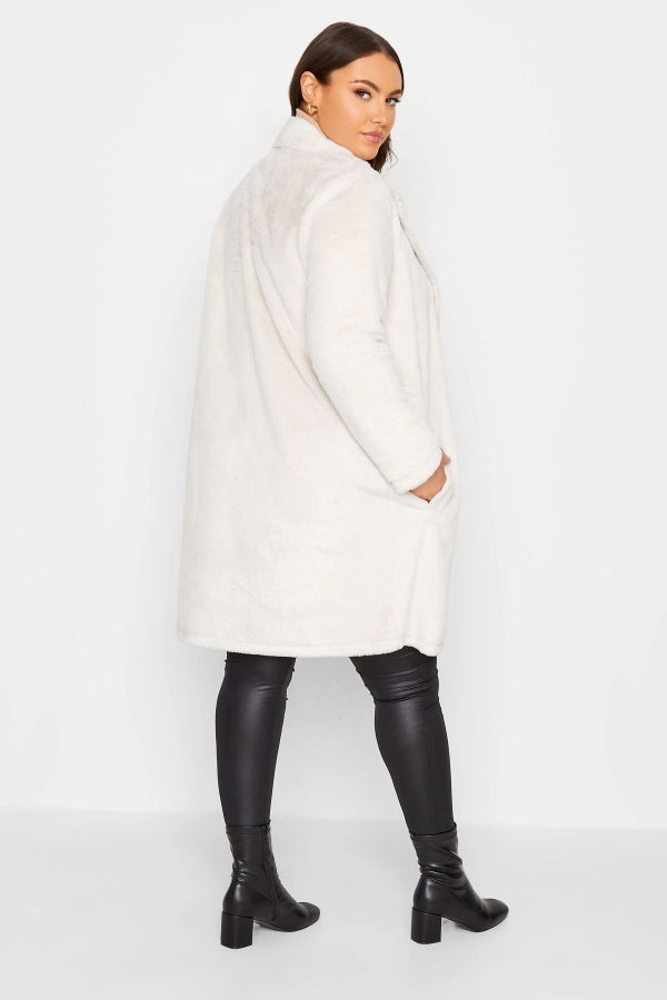 Büyük Beden Düğmeli Cepli Uzun Kesim Suni Kürk Ceket 301583 Vervegrand