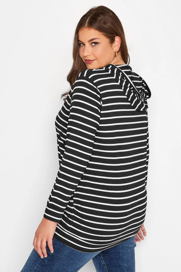 Büyük Beden Önü Çıtçıtlı Kapüşonlu Uzun Kollu T-shirt 301067 Vervegrand