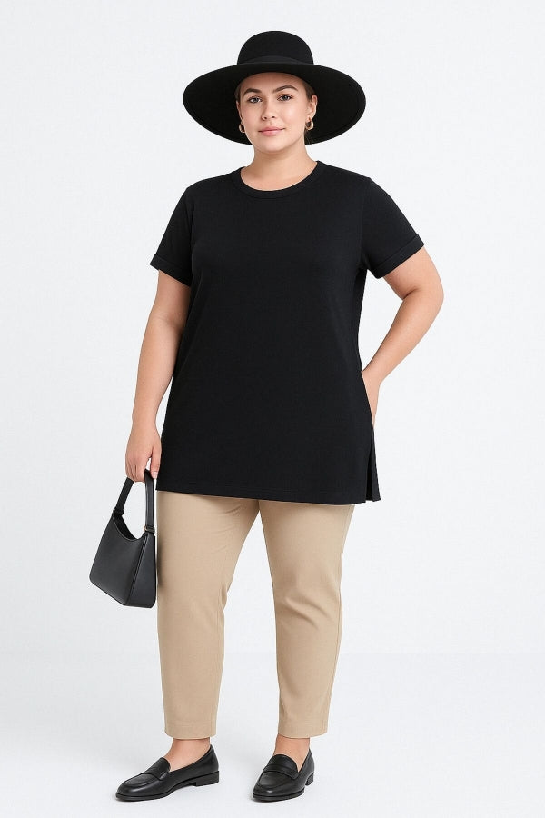 Büyük Beden Kısa Kollu Bisiklet Yaka Yanları Yırtmaçlı Basic T-shirt RFT-01 Vervegrand