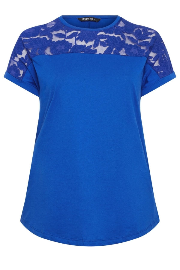 Büyük Beden Bisiklet Yaka Tül Detaylı Kısa Kollu T-shirt 321126 Vervegrand