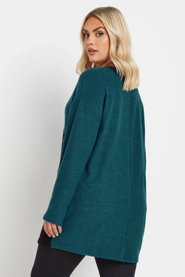 Büyük Beden V Yaka Uzun Kollu Renk Bloklu Kazak 322192 Vervegrand