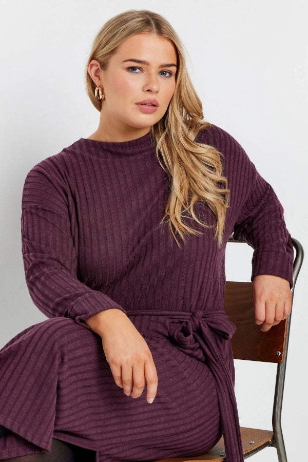 Büyük Beden Kuşaklı Düz Kesim Fitilli Uzun Kollu Astarsız Midi Elbise 322195 Vervegrand