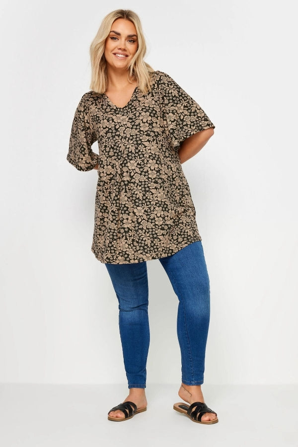 Büyük Beden V Yaka Desenli Asimetrik Kesim Likralı Bluz 303251 Vervegrand