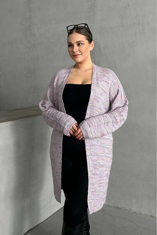 Büyük Beden Uzun Kollu Önü Kapamasız İnce Örme Hırka 302300 Vervegrand