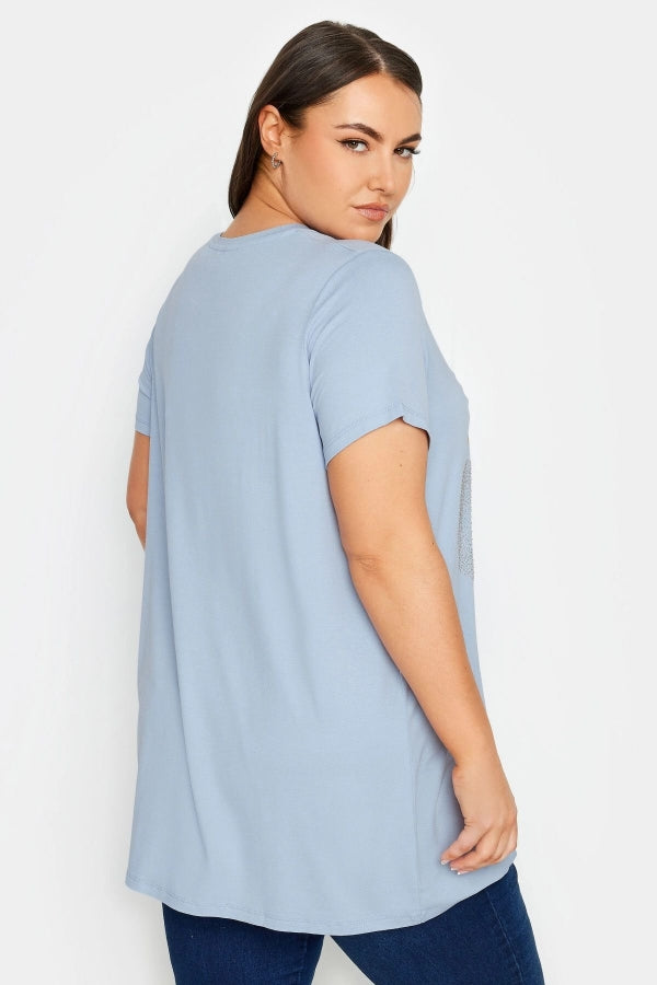Büyük Beden Bisiklet Yaka Kısa Kollu Parıltılı Baskılı T-shirt 302270 Vervegrand
