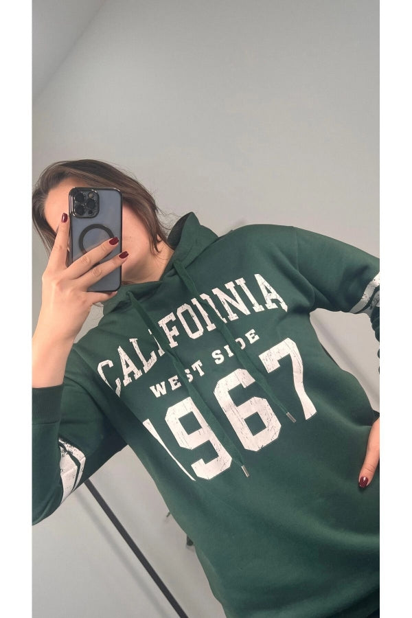 Büyük Beden Kapüşonlu Uzun Kollu Baskılı Sweatshirt 301126 Vervegrand