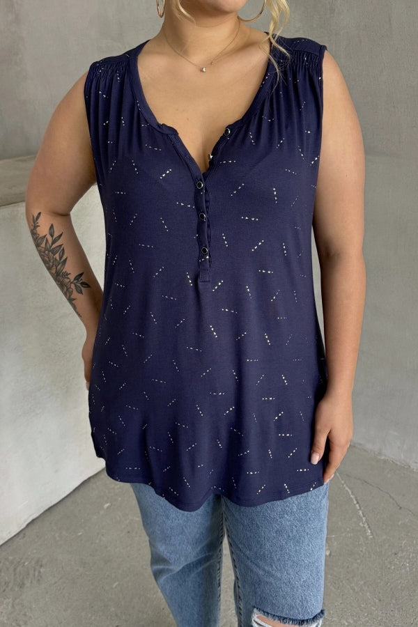 Büyük Beden Sıfır Kol Desenli V Yaka Önü Düğmeli Uzun Kesim Bluz 1370989 Vervegrand