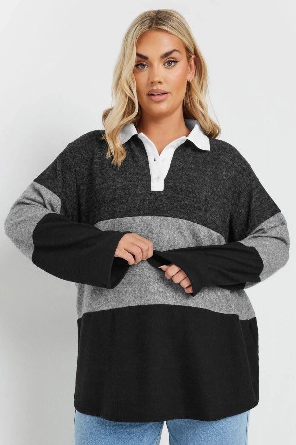 Büyük Beden Gömlek Yaka Uzun Kollu Yumuşak Dokulu Kazak 285045 Vervegrand