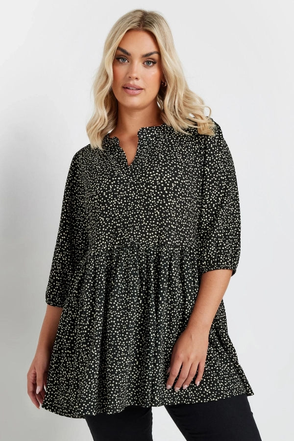 Büyük Beden V Yaka Yarım Kollu Bileği Lastikli Desenli Bluz 322213 Vervegrand