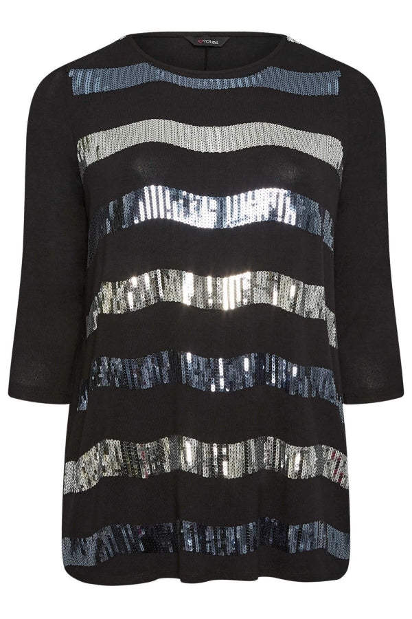 Büyük Beden Bisiklet Yaka Payet İşlemeli Yarım Kol Bluz 302122 Vervegrand