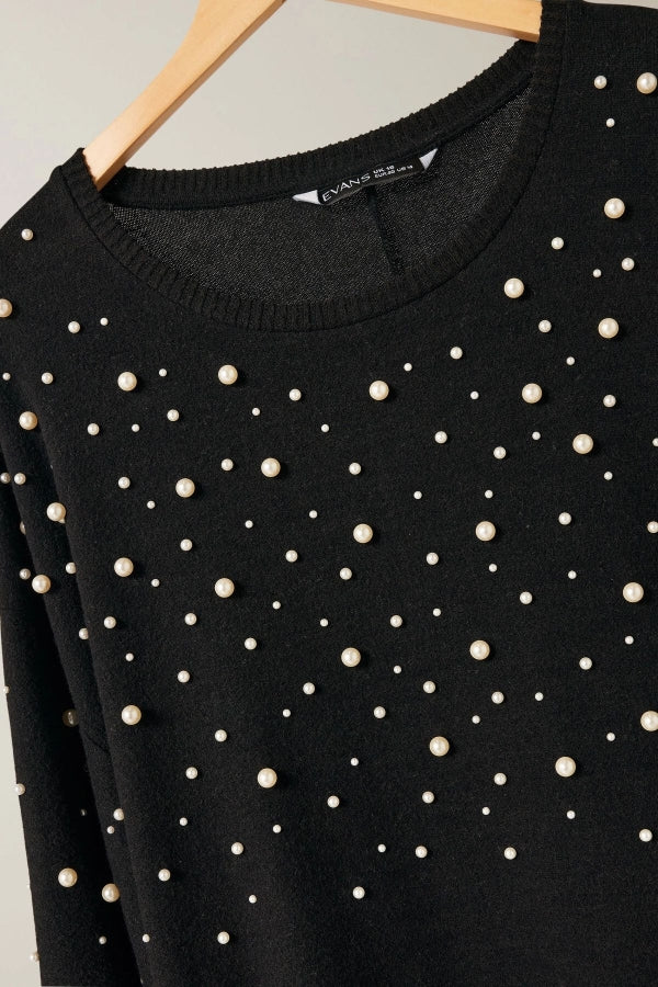 Büyük Beden Bisiklet Yaka Balon Kol Boncuk İşlemeli Triko Elbise 615669 Vervegrand