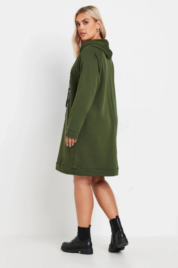 Büyük Beden Uzun Kollu Cepli Payet Detaylı Kapüşonlu Sweat Elbise 303557 Vervegrand