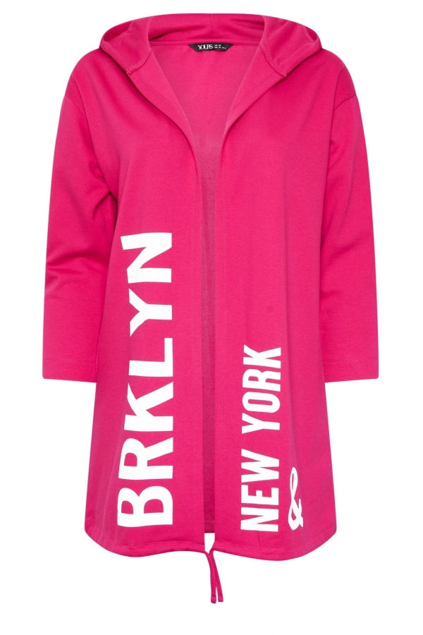 Büyük Beden Kapüşonlu Uzun Kollu Yazı Baskılı Cepsiz Hırka 303983 Vervegrand