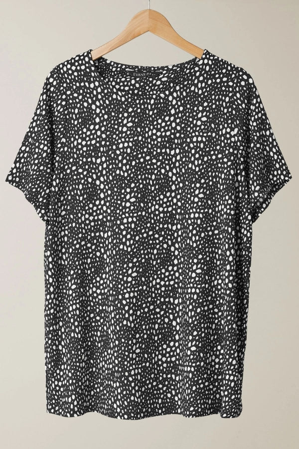 Büyük Beden Kısa Kollu Bisiklet Yaka Desenli Bluz 615913 Vervegrand