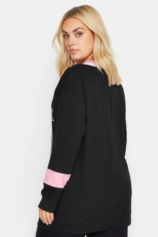 Vervegrand New York baskılı uzun kollu büyük beden siyah sweatshirt