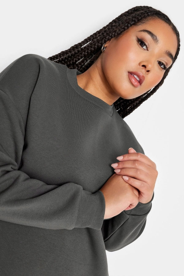 Büyük Beden Bisiklet Yaka Uzun Kollu Kısa Sweatshirt Elbise 126444 Vervegrand