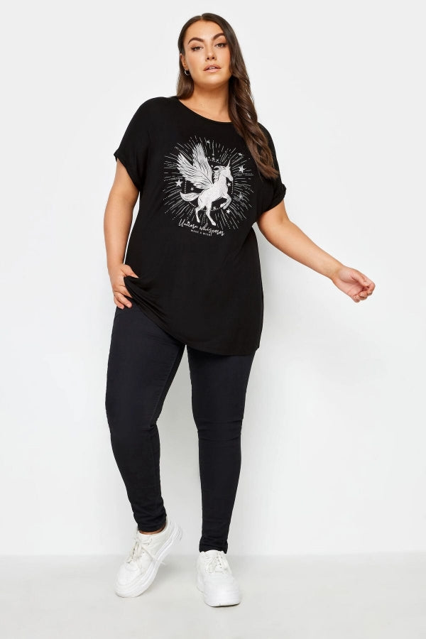 Vervegrand büyük beden t-shirt detaylı unicorn baskı görünümü