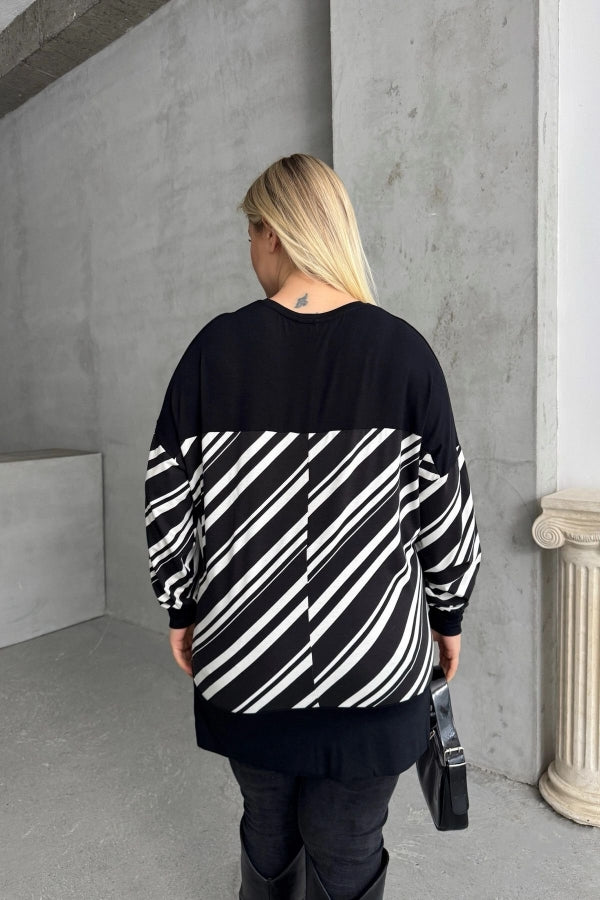 Büyük Beden V Yaka Uzun Kollu Bileği Lastikli Yırtmaçlı Bluz 303085 Vervegrand