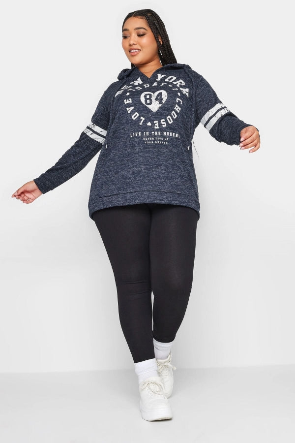 Büyük Beden V Yaka Baskılı Kapüşonlu Uzun Kollu Sweatshirt 302596 Vervegrand